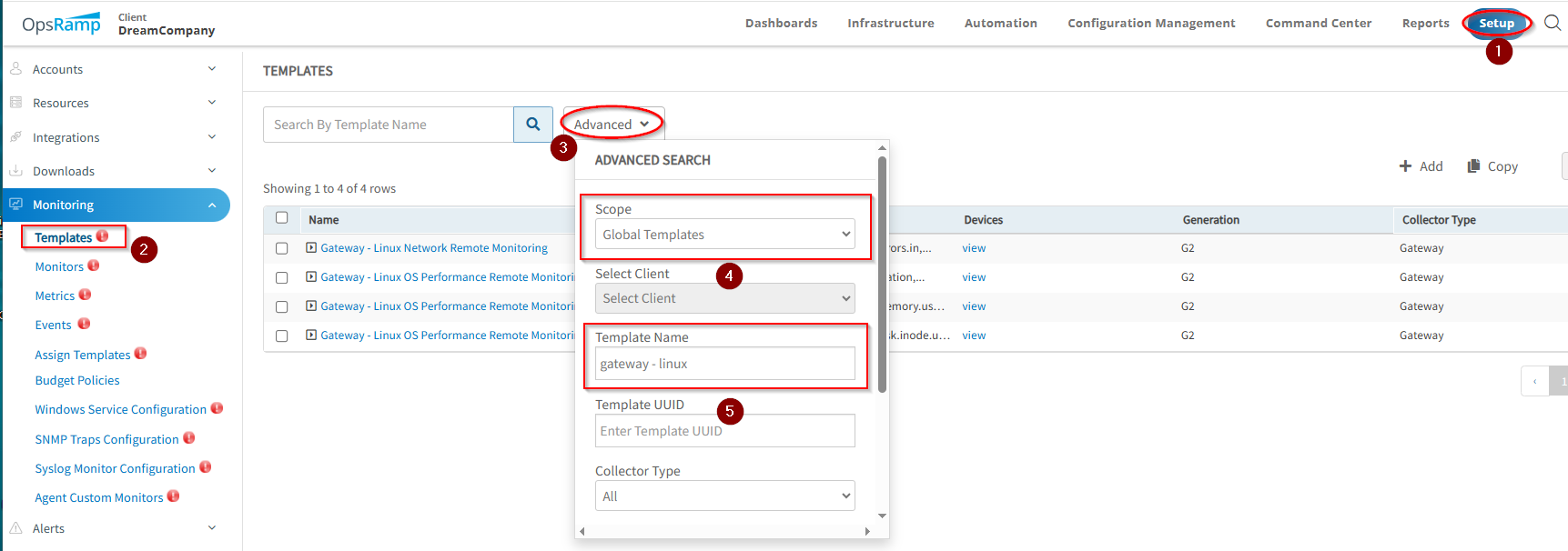 Search Global Monitoring Template for gateway - linux