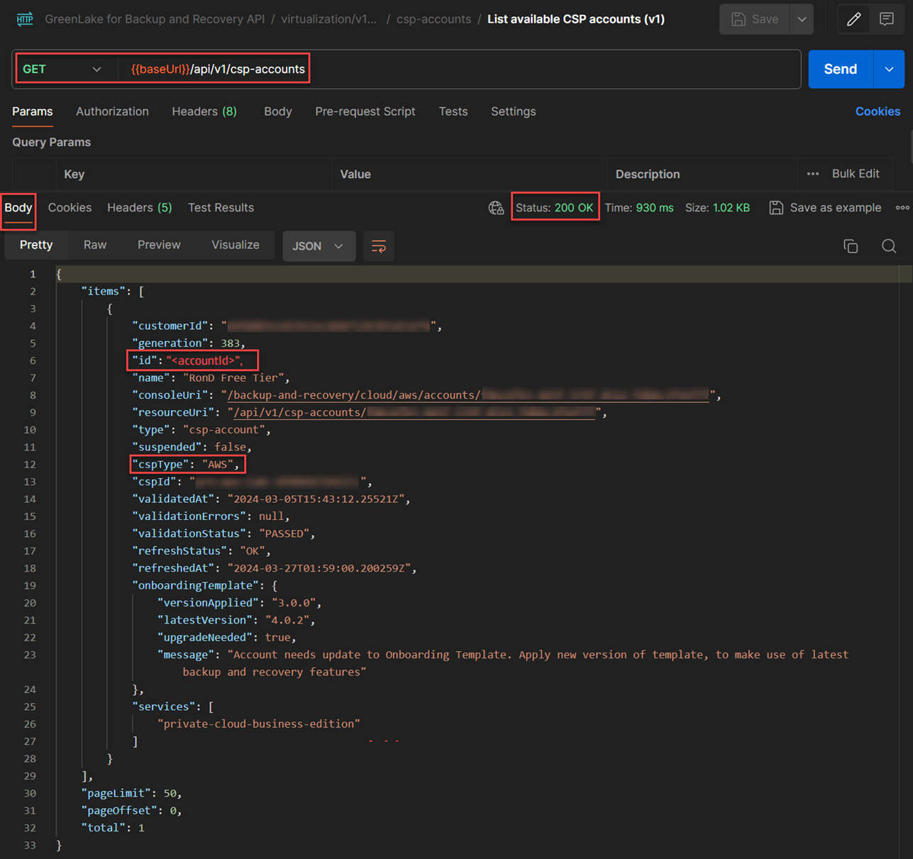 List available CSP accounts (DSCC API v1.4)