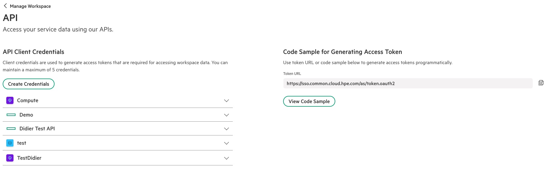 Figure 3: API access management page