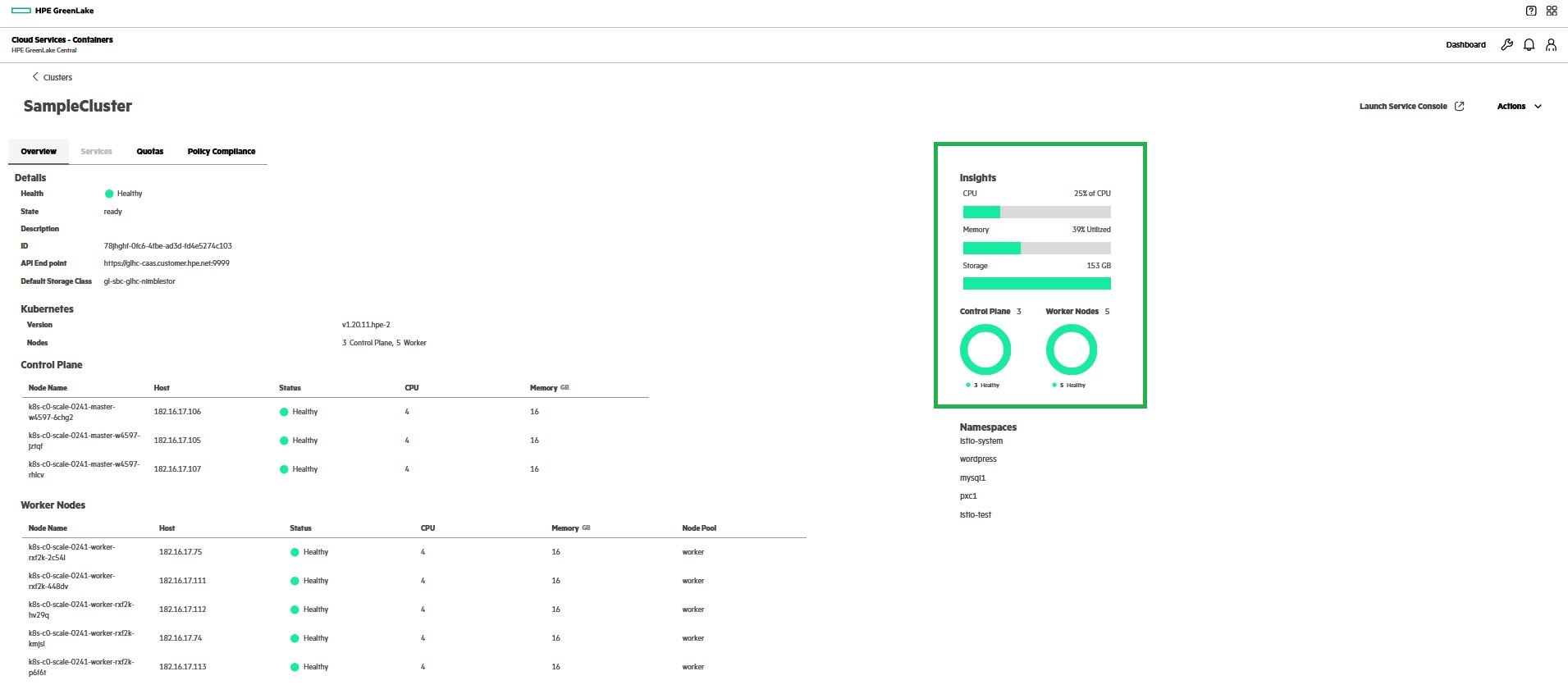 Cluster detail screen