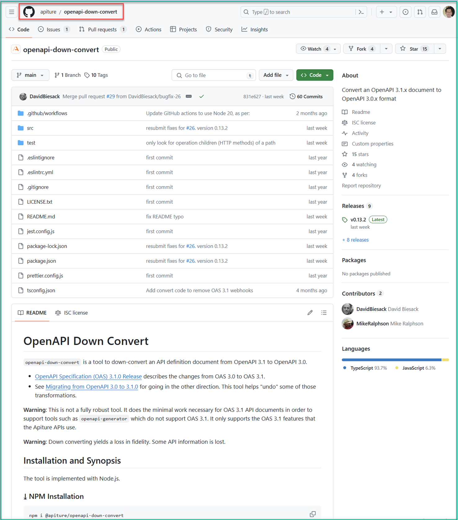 The openapi-down-convert GitHub website