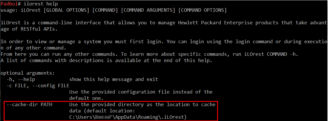 iLOrest default cache directory location