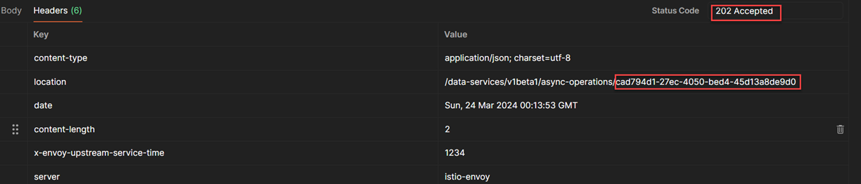 The task Id from response location field