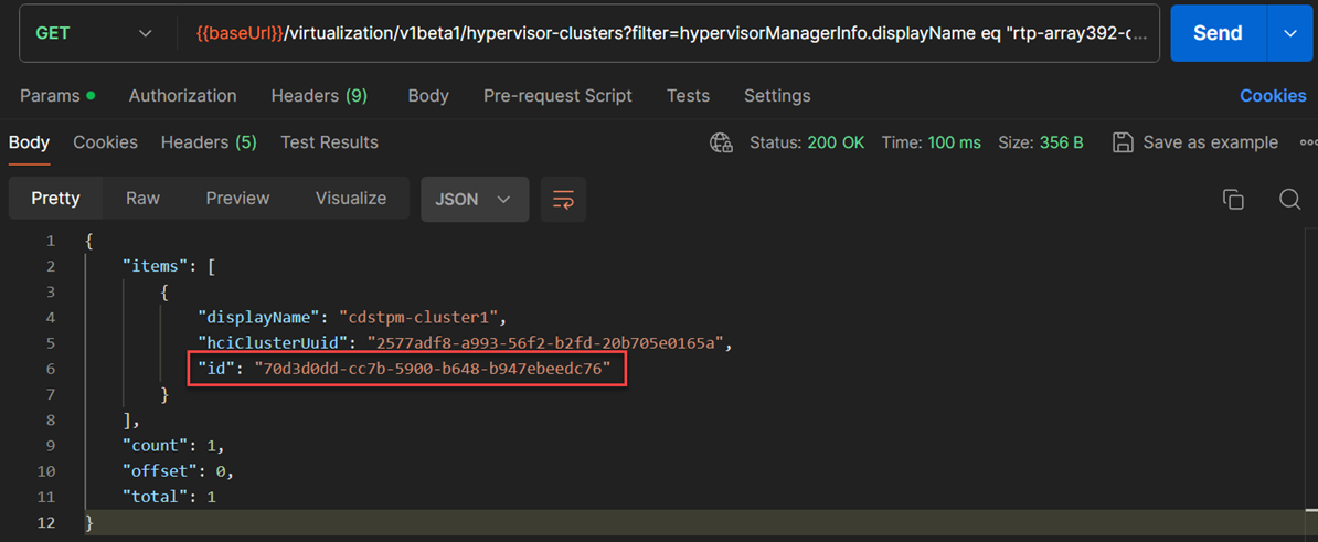 Obtain the cluster id which is required to deploy a datastore in a dHCI using PCBE