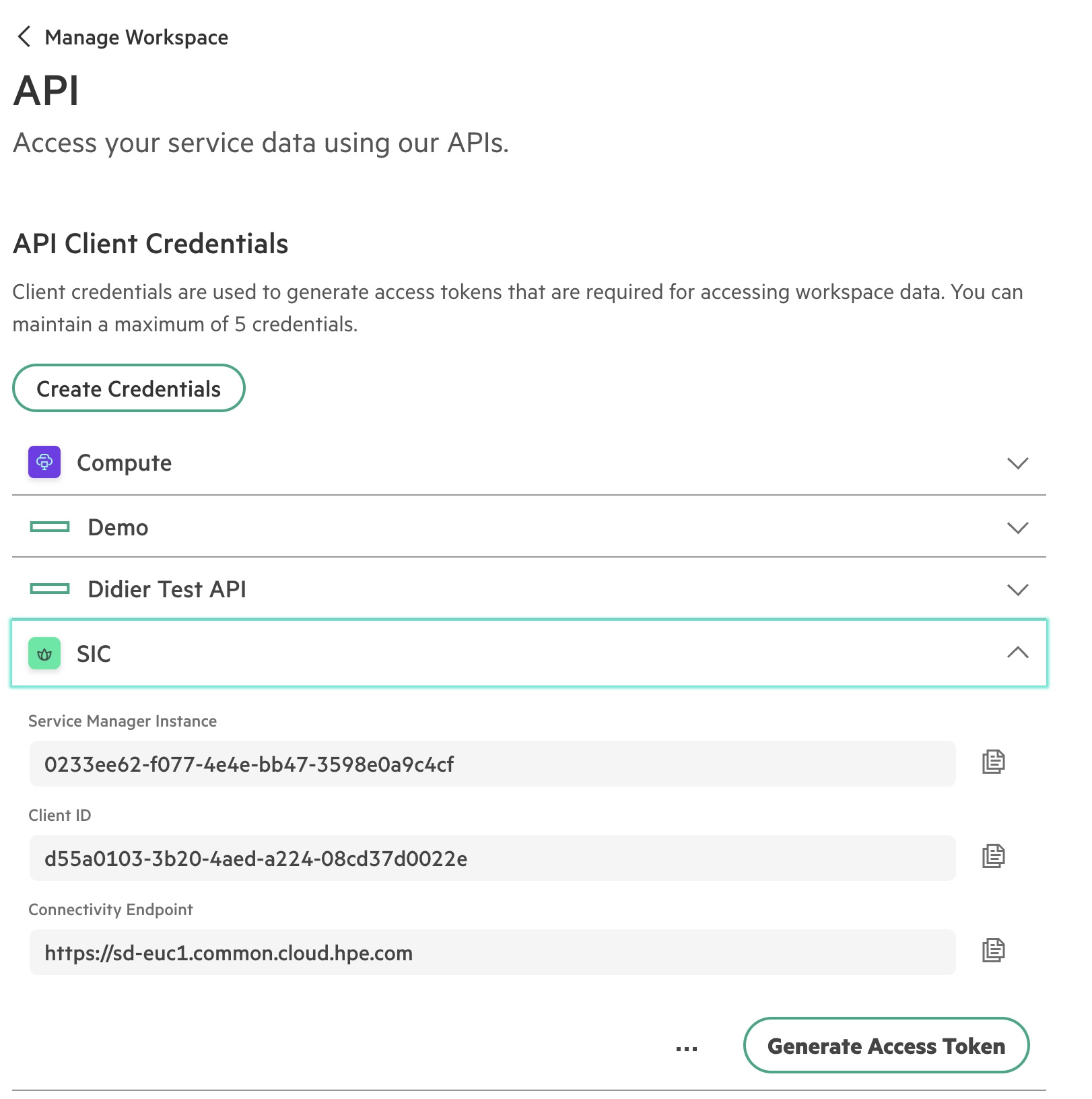 HPE GreenLake platform API client credentials HPE GreenLake platform API client credentials